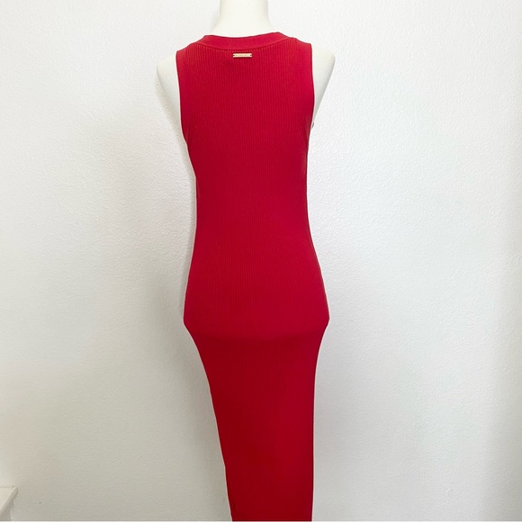 Michael Kors Red Sleeveless Ribbed V-Neck Dress - Picture 3 of 6